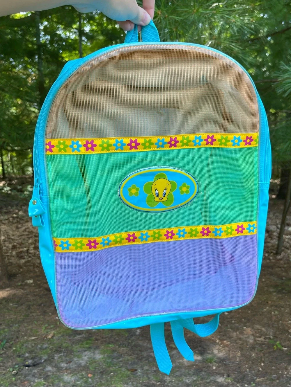 1997 Warner Bros NWT Looney Tunes Tweety Bird Beach Backpack Blue Back To School